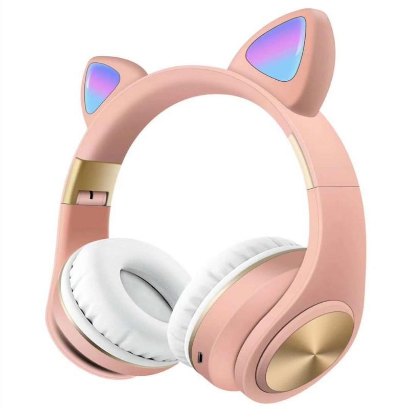 Cute Cat Ear Style Wireless Bluetooth Headset with a playful design, featuring cat ears and comfortable ear cushions, perfect for music lovers.