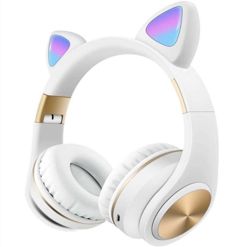 Cute Cat Ear Style Wireless Bluetooth Headset with a playful design, featuring cat ears and comfortable ear cushions, perfect for music lovers.