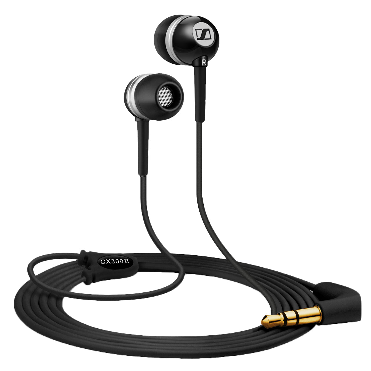 Heavy Bass In-ear Wired Universal Headset in black color with a 3.5mm L-bend plug and in-ear design.