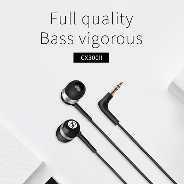 Heavy Bass In-ear Wired Universal Headset in black color with a 3.5mm L-bend plug and in-ear design.