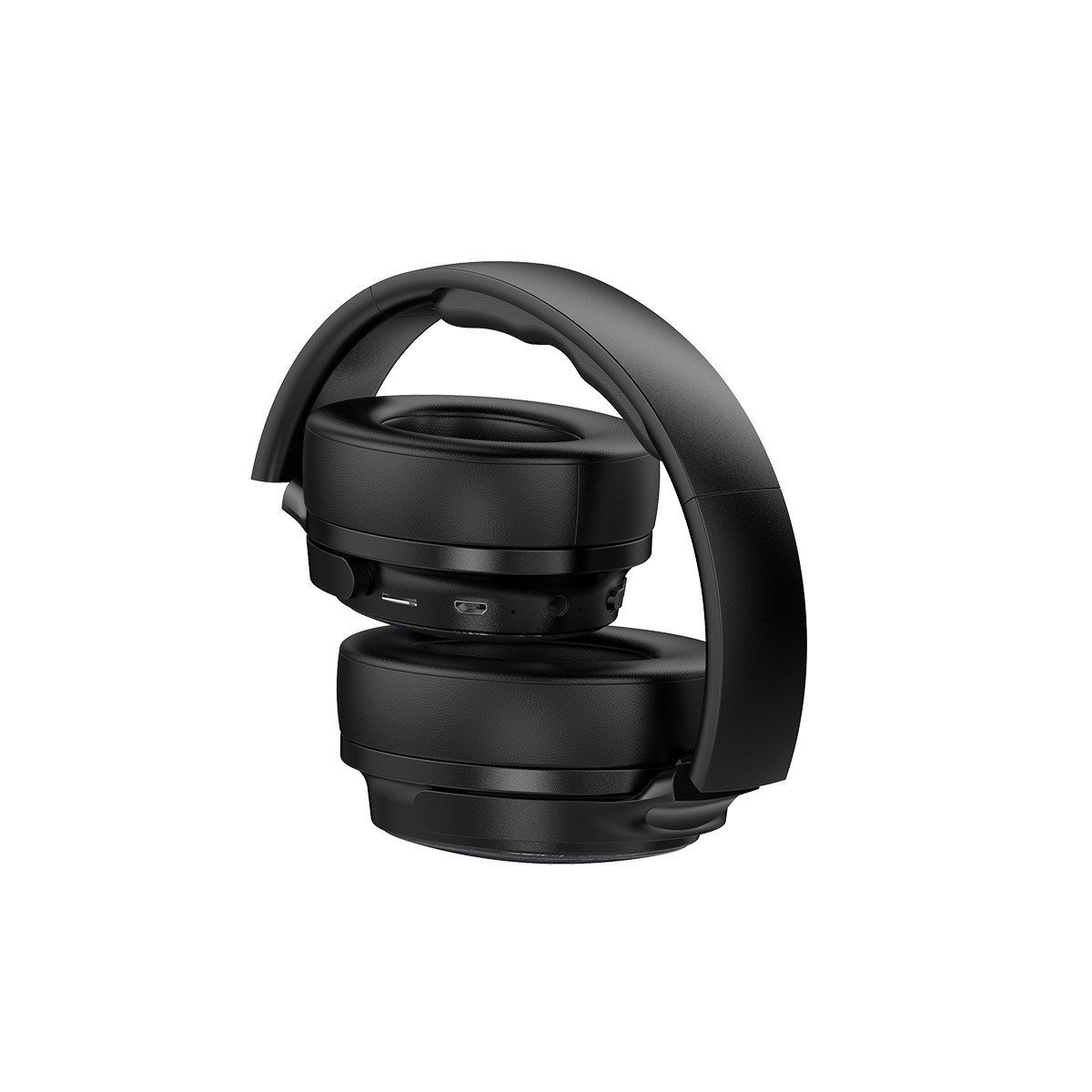 High Quality Black Folding Wireless Bluetooth Headset with sleek design and comfortable ear cushions, perfect for music and gaming.