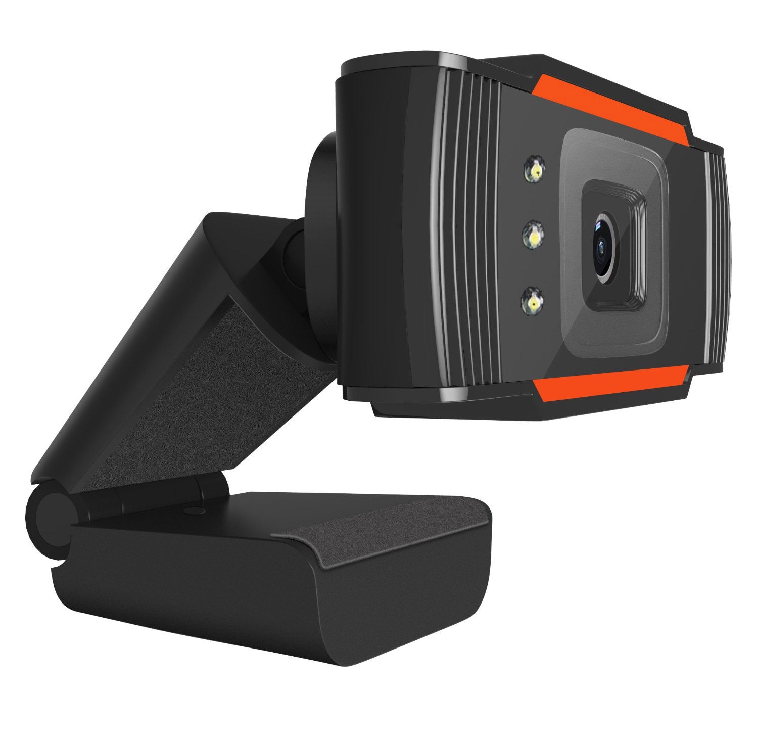 High-definition webcam with adjustable brightness settings, featuring a sleek design and USB connection, ideal for video calls and streaming.