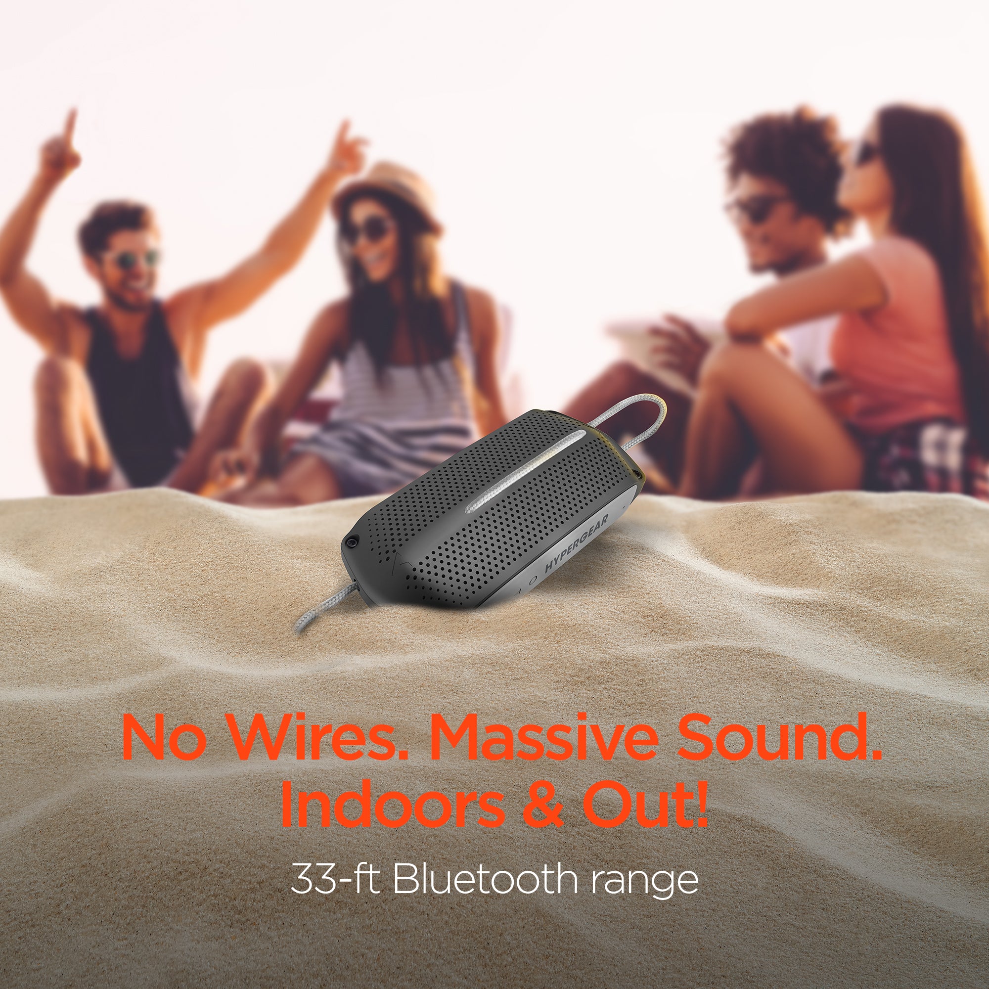 HyperGear Wave Water Resistant Wireless Speaker in a vibrant color, showcasing its compact design and waterproof features, ideal for outdoor adventures.