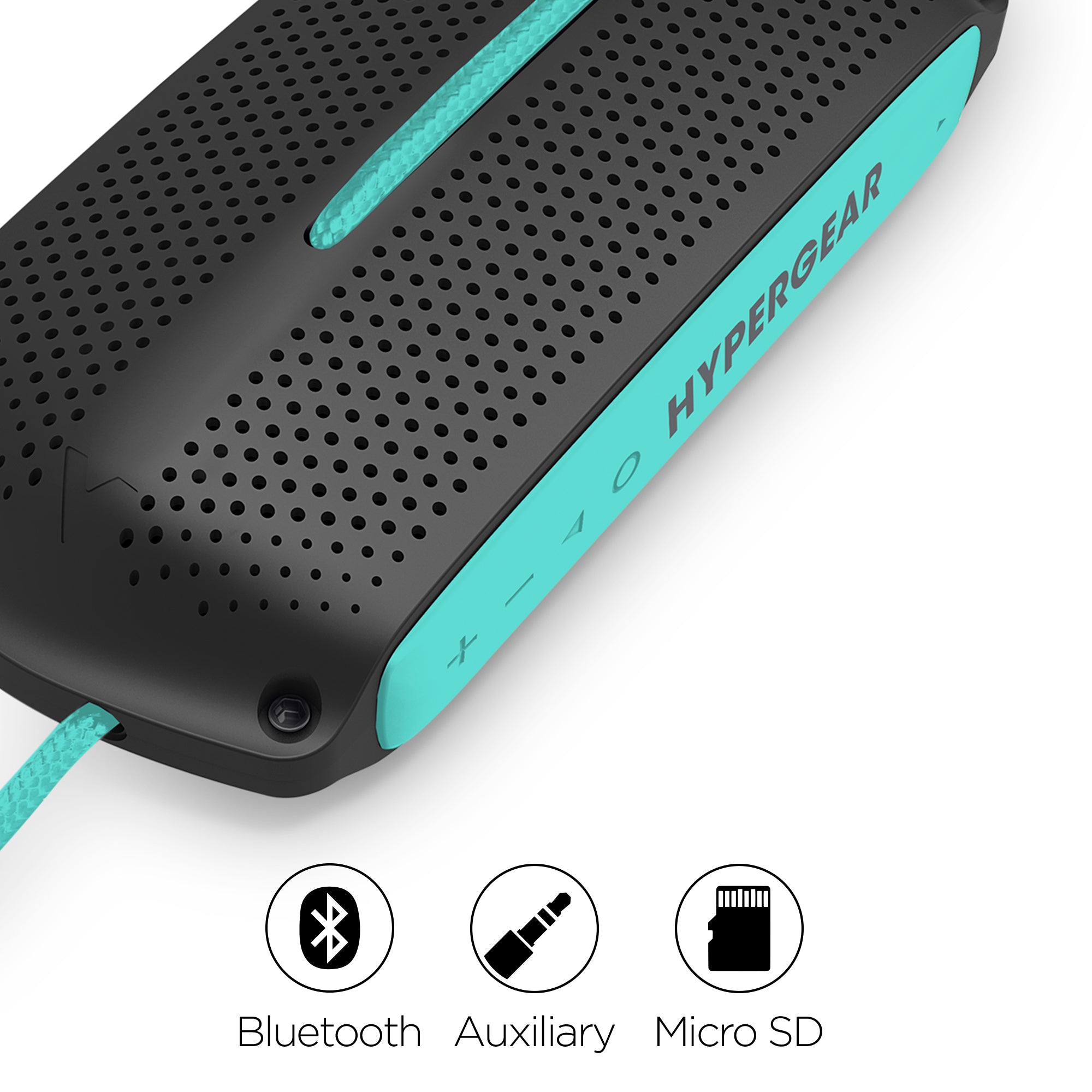 HyperGear Wave Water Resistant Wireless Speaker in a vibrant color, showcasing its compact design and waterproof features, ideal for outdoor adventures.