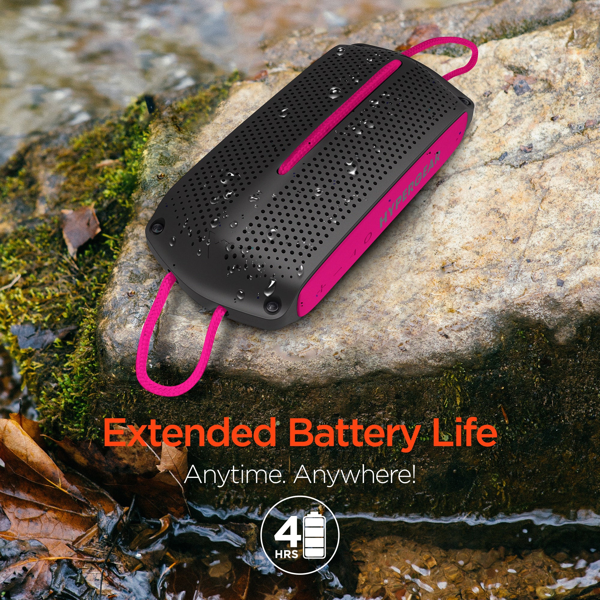 HyperGear Wave Water Resistant Wireless Speaker in a vibrant color, showcasing its compact design and waterproof features, ideal for outdoor adventures.