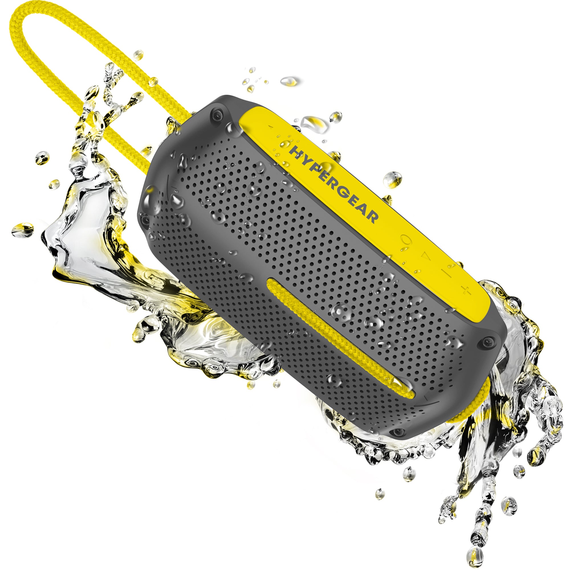 HyperGear Wave Water Resistant Wireless Speaker in a vibrant color, showcasing its compact design and waterproof features, ideal for outdoor adventures.