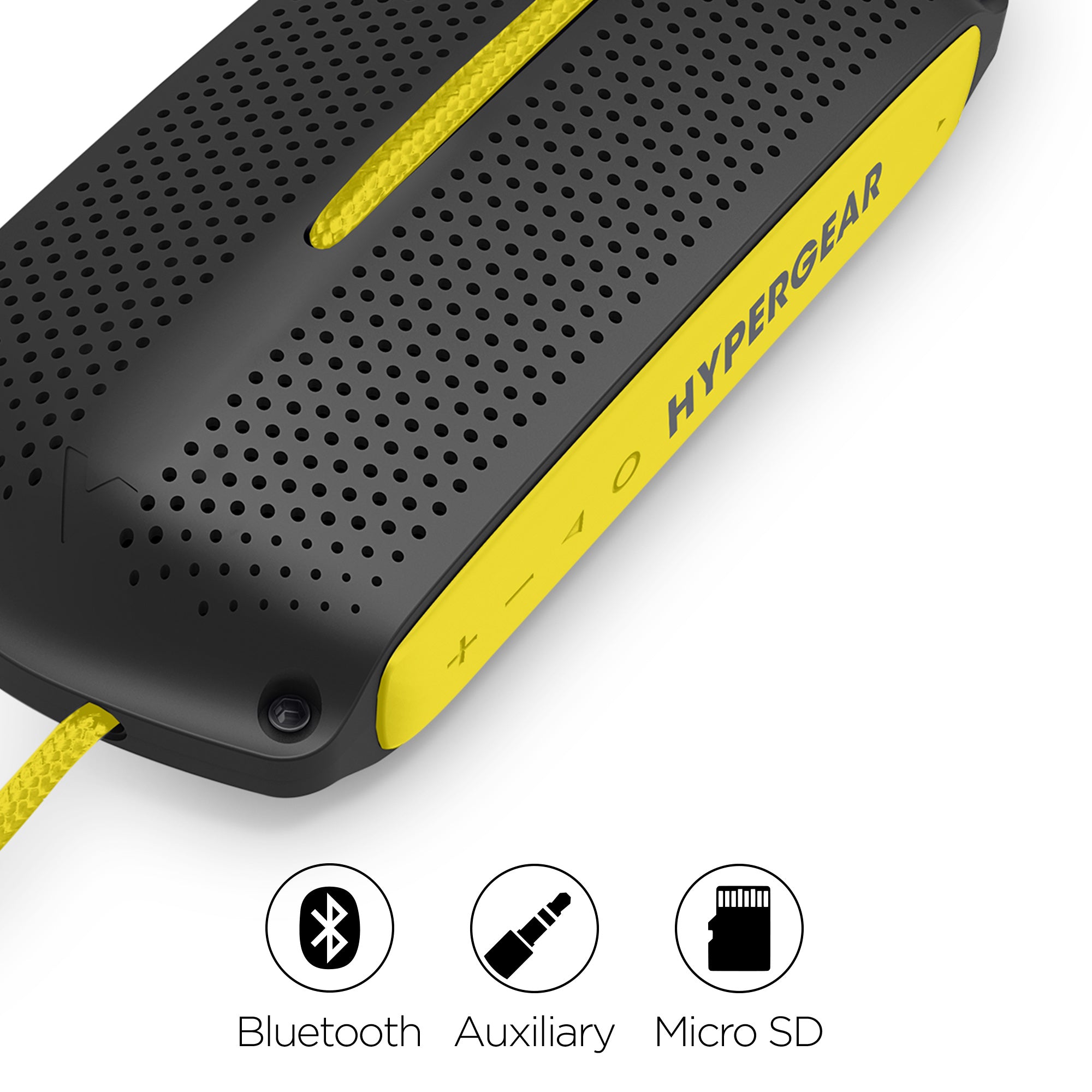 HyperGear Wave Water Resistant Wireless Speaker in a vibrant color, showcasing its compact design and waterproof features, ideal for outdoor adventures.