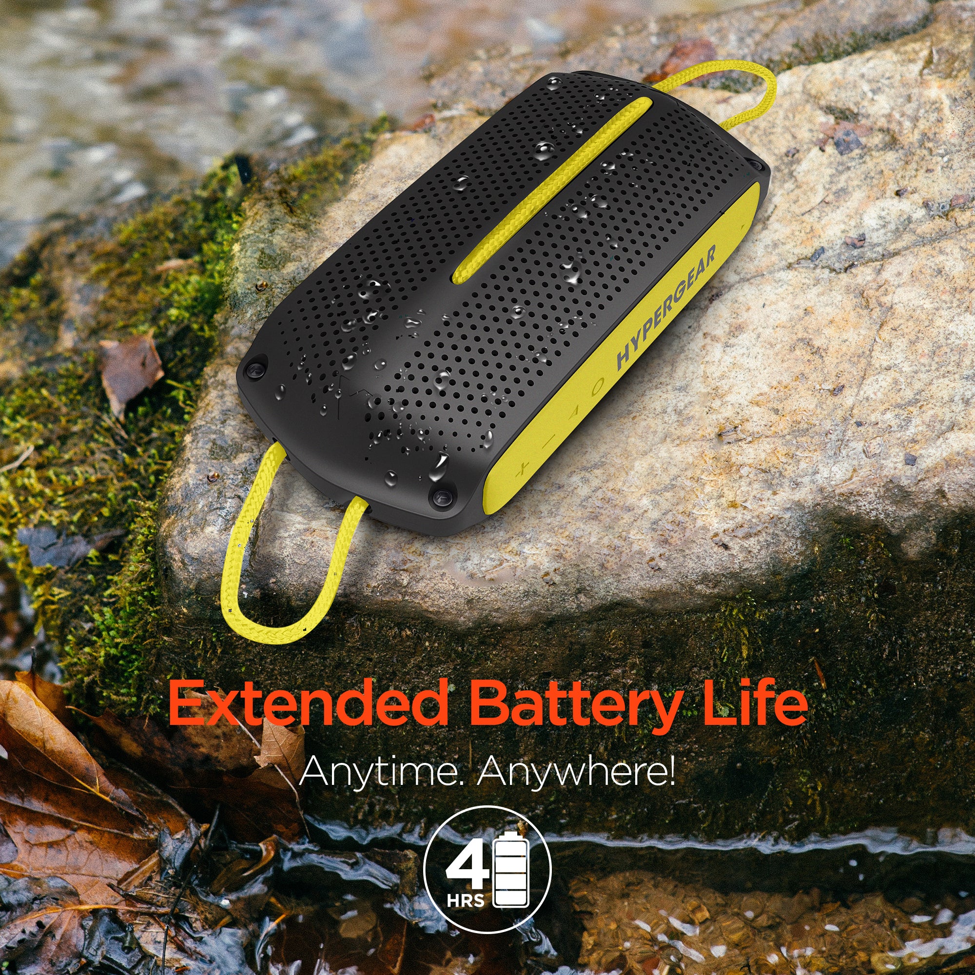 HyperGear Wave Water Resistant Wireless Speaker in a vibrant color, showcasing its compact design and waterproof features, ideal for outdoor adventures.