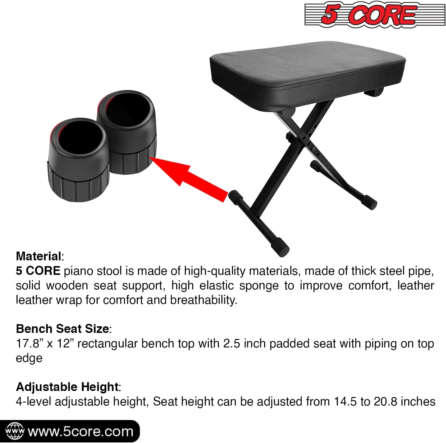 Keyboard Bench X-Style with cushion padding, adjustable height, and heavy-duty X-style legs, suitable for pianists and guitarists.