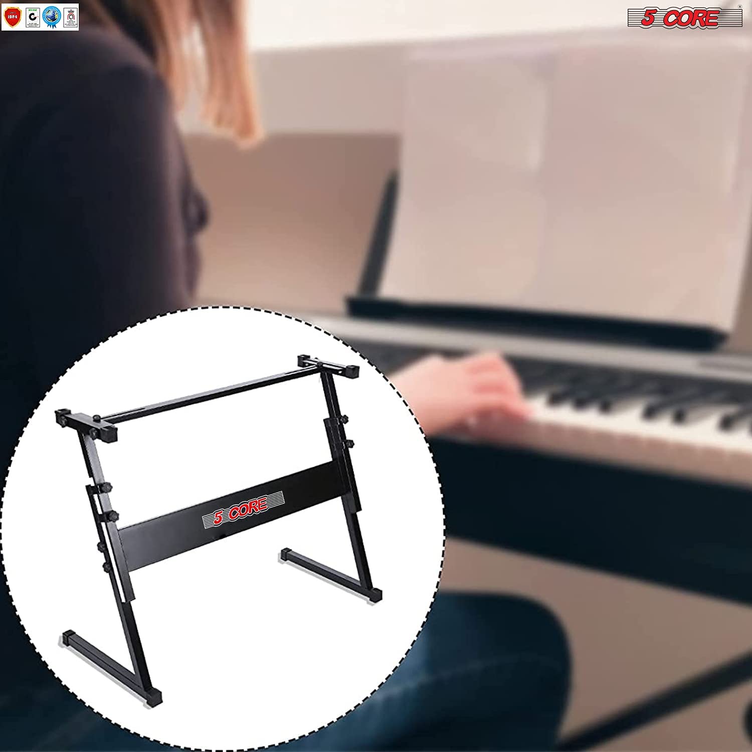 Heavy Duty Folding Keyboard Stand with padded arms and adjustable height, designed for digital pianos and keyboards.