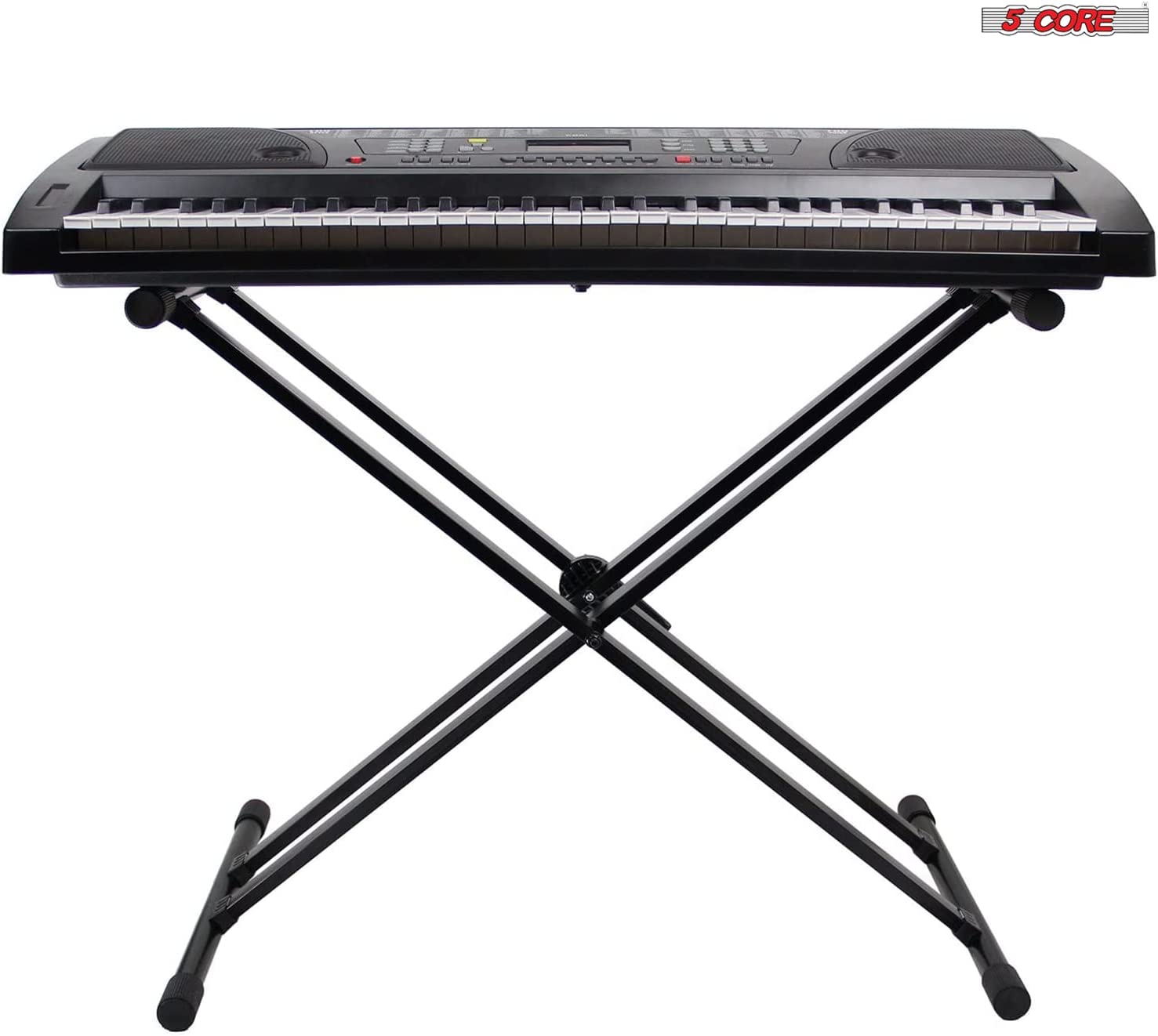 Adjustable double-braced X-style keyboard stand for digital pianos, featuring non-slip rubber caps and heavy-duty steel construction.