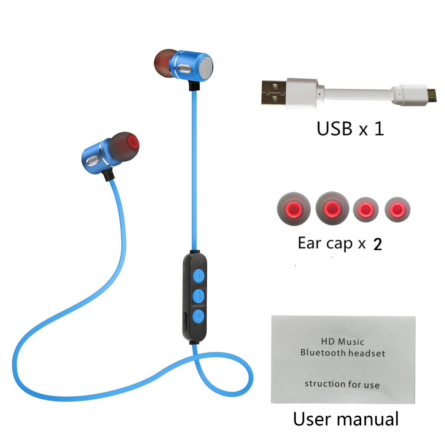 Magnetic Sports Bluetooth Headset in blue color with ergonomic in-ear design, showcasing sleek style and advanced technology.