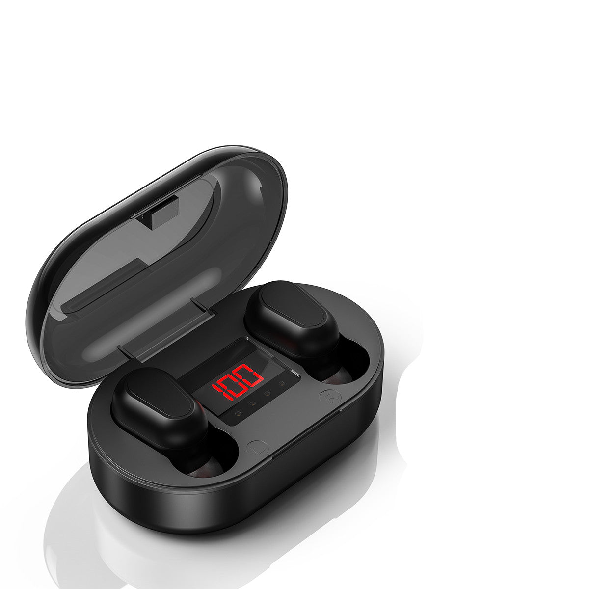 Mini Bluetooth Wireless Headphones 5.0 in black, showcasing sleek design and compact earbuds.