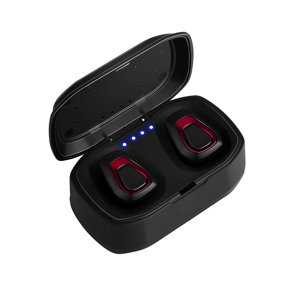 Mini Earbud Stereo Sports Waterproof Headphones in black, silver, and red colors, showcasing their sleek design and compact size.