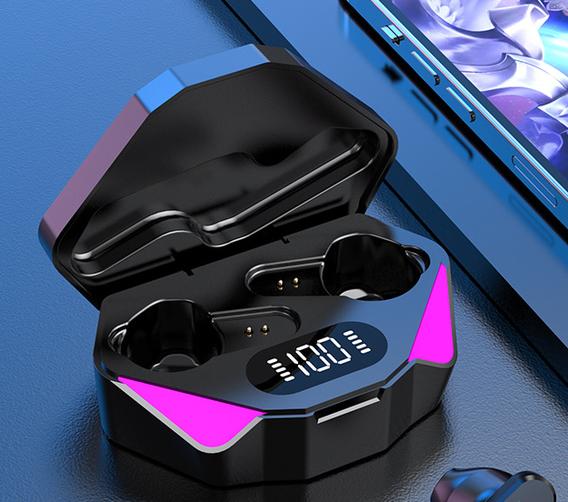 Mobile Game Low Latency Competitive Stereo Headset featuring wireless design, touch control, and waterproof features for gaming and music.