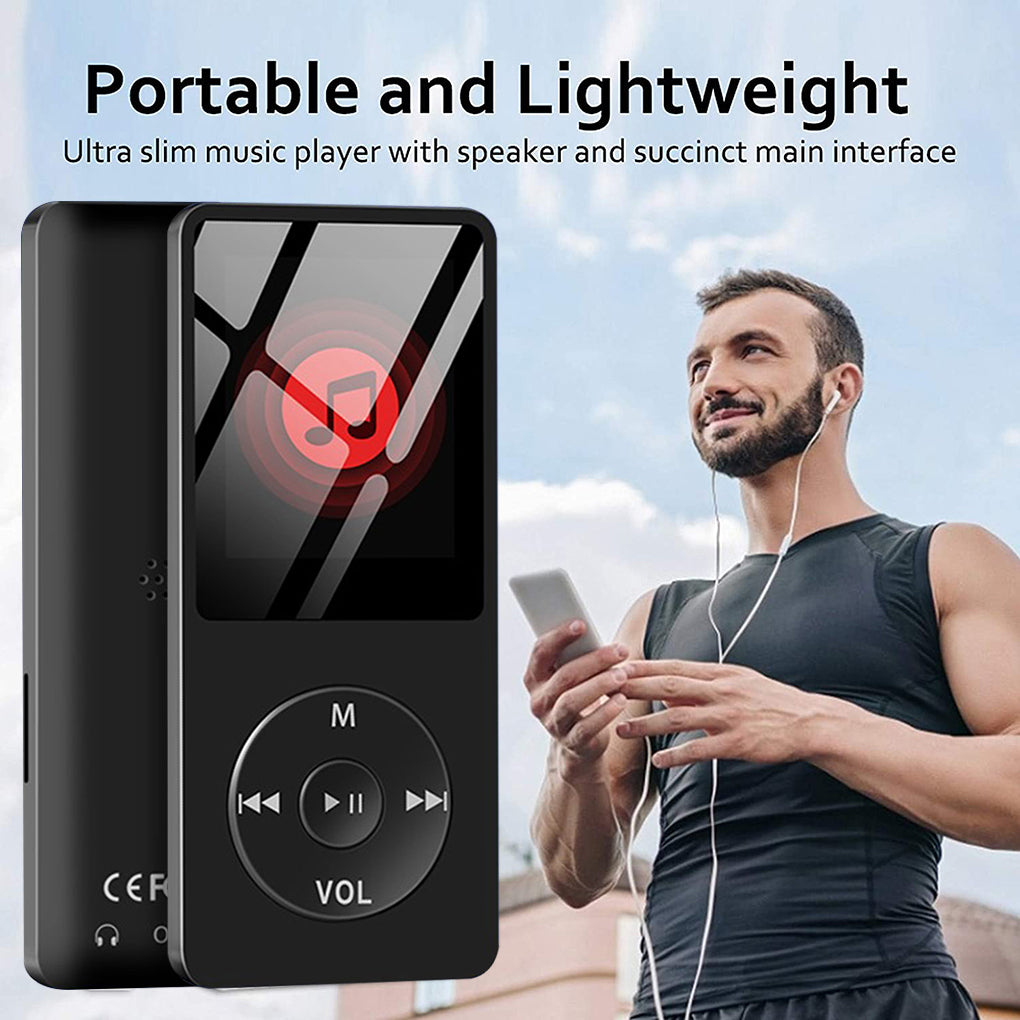 MP3 Bluetooth Transmission MP4 Walkman Player with wired Bluetooth headset, showcasing its compact design and TFT screen.