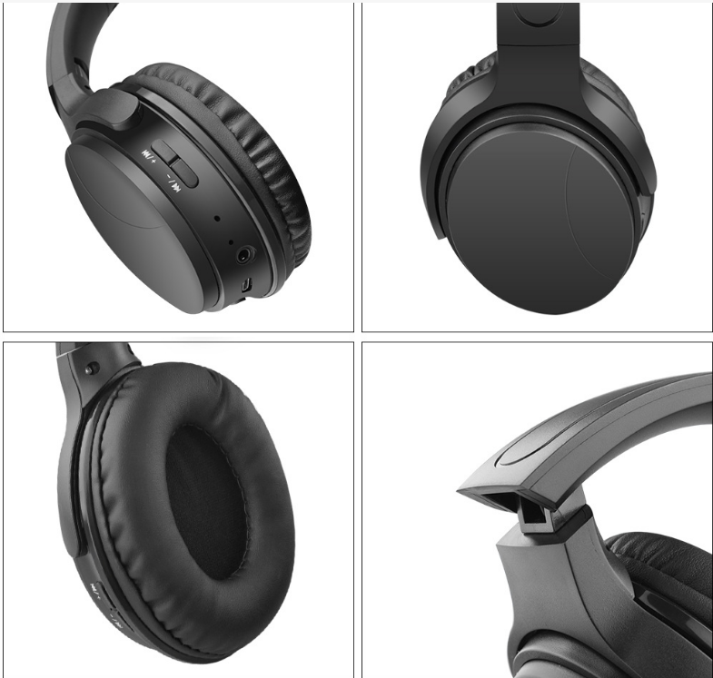 Noise Cancelling Folding Wireless Headset in black, showcasing its sleek design and comfortable ear cushions.