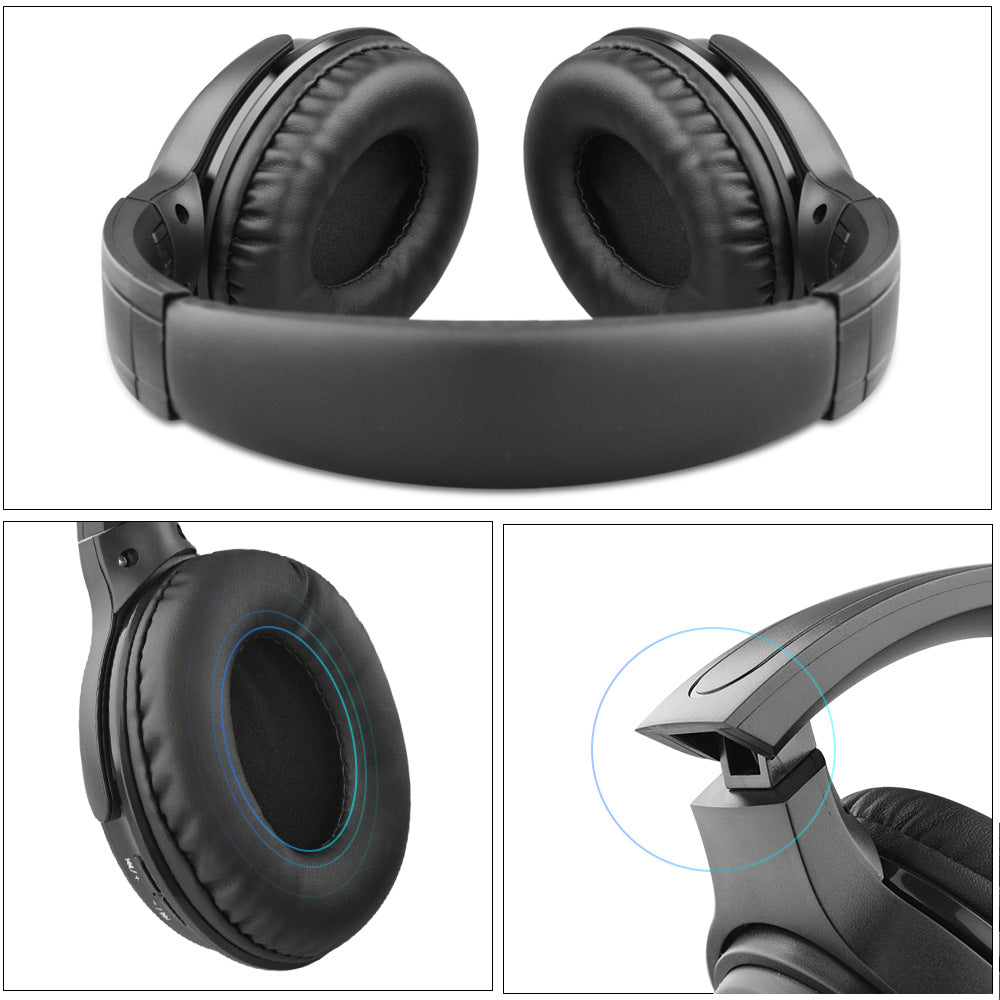 Noise Cancelling Folding Wireless Headset in black, showcasing its sleek design and comfortable ear cushions.