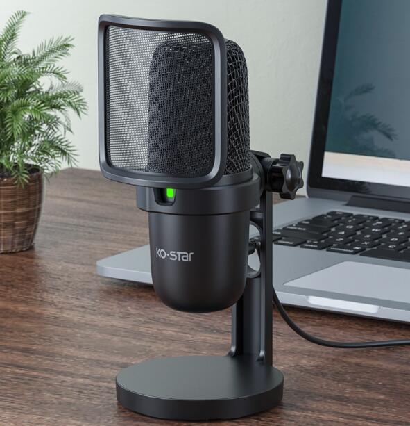 Notebook Computer Game Voice Live Broadcast USB Microphone with touch mute control and sleek design.