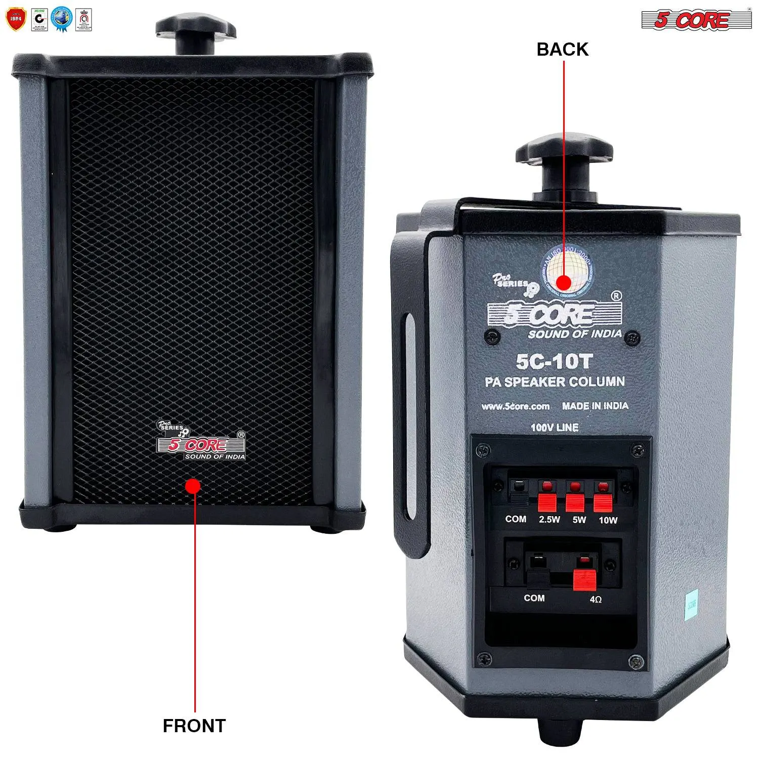 5 Core PA Paging System with Amplifier, 4 Wall Speakers, and a Microphone, showcasing a complete audio setup for commercial and home use.