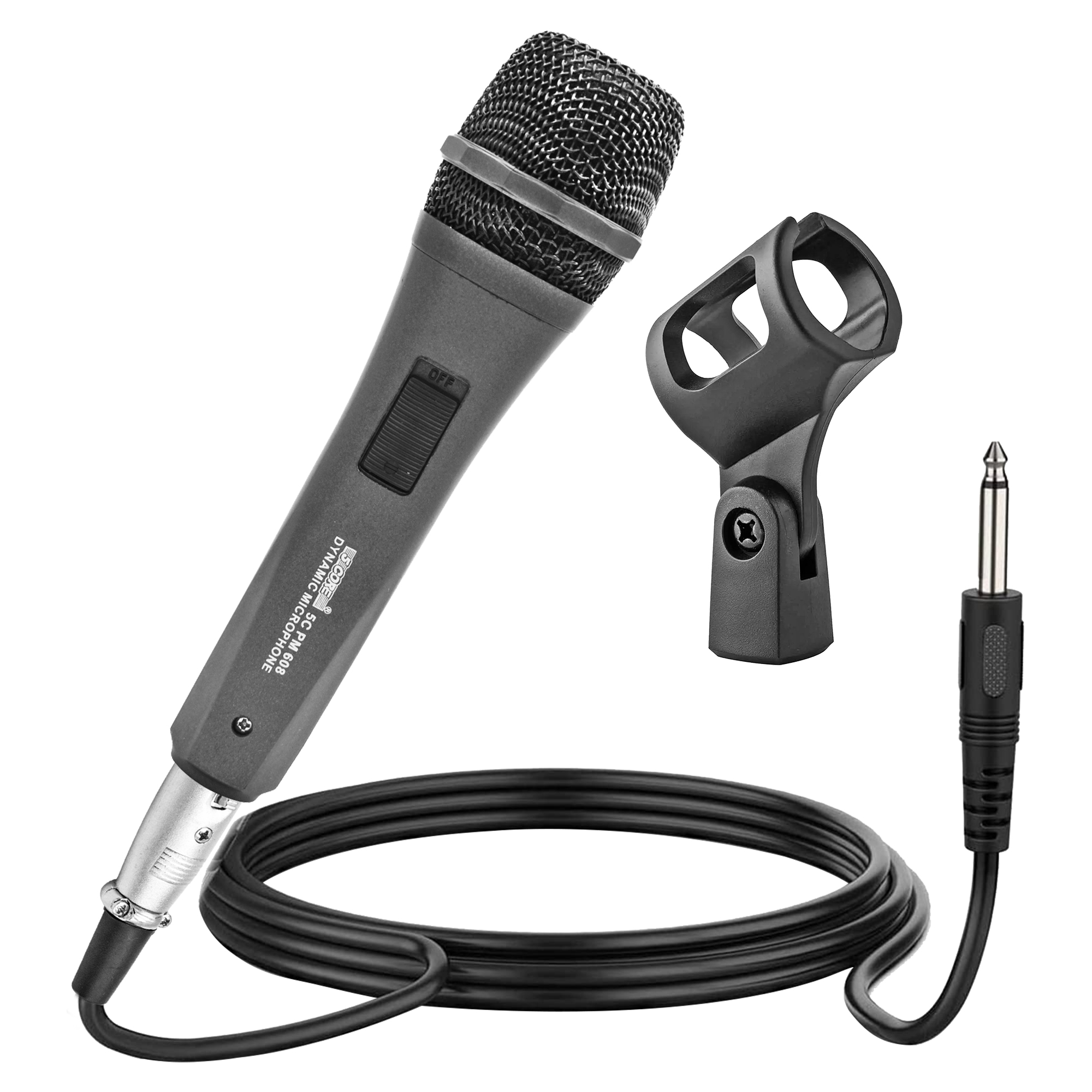 Premium Dynamic Microphone with Detachable XLR Deluxe Cable PM 608, showcasing its sleek design and durable construction, ideal for professional audio applications.