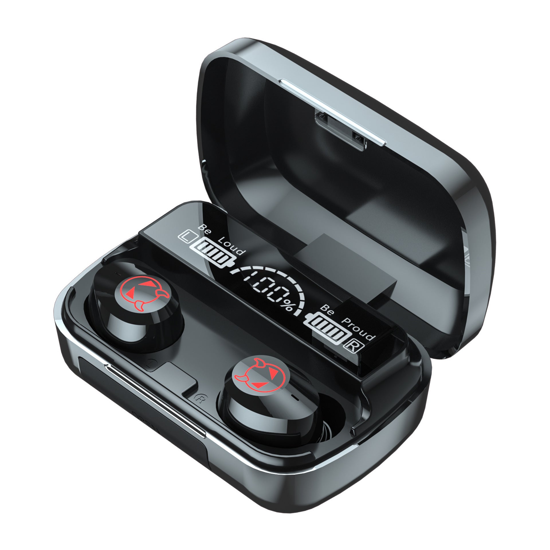 Sports In Ear Bilateral Stereo Wireless Bluetooth Headset in black, pink, and red colors, showcasing its sleek design and earplug style.