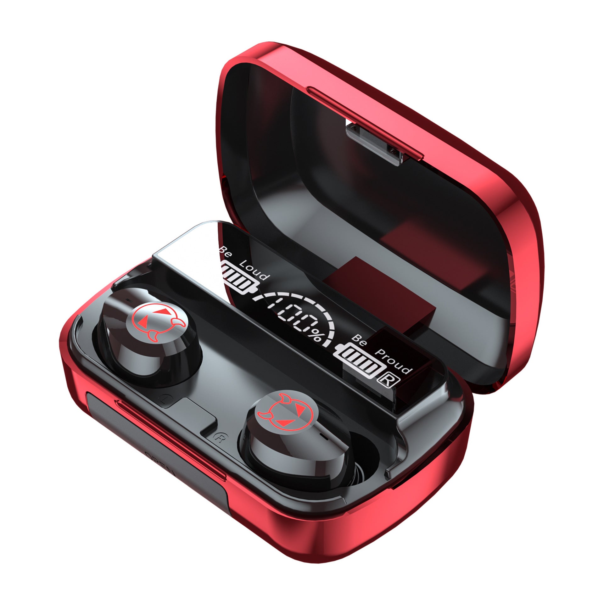 Sports In Ear Bilateral Stereo Wireless Bluetooth Headset in black, pink, and red colors, showcasing its sleek design and earplug style.