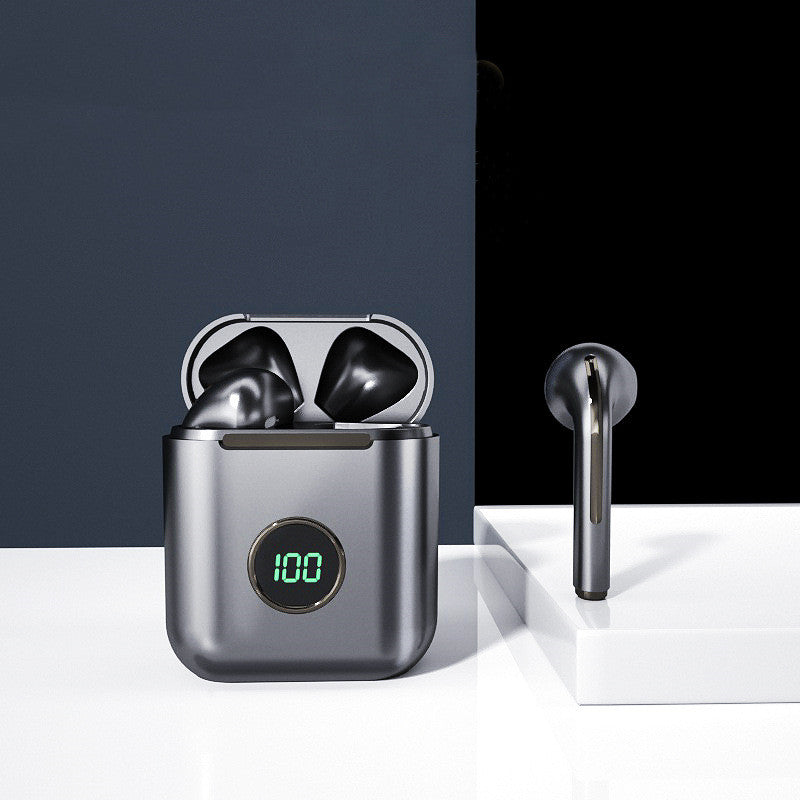 Sports Wireless Bluetooth Earphone with Noise Reduction, featuring a sleek design and compact charging case.