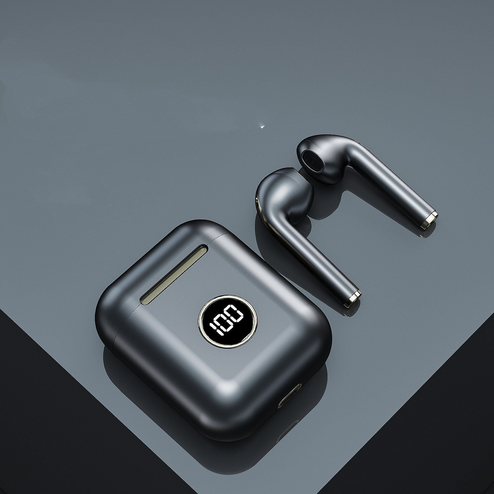 Sports Wireless Bluetooth Earphone with Noise Reduction, featuring a sleek design and compact charging case.