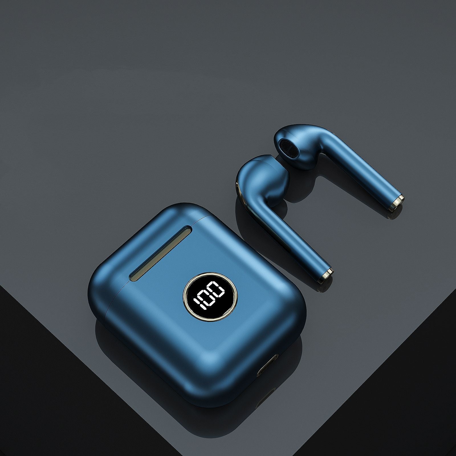 Sports Wireless Bluetooth Earphone with Noise Reduction, featuring a sleek design and compact charging case.