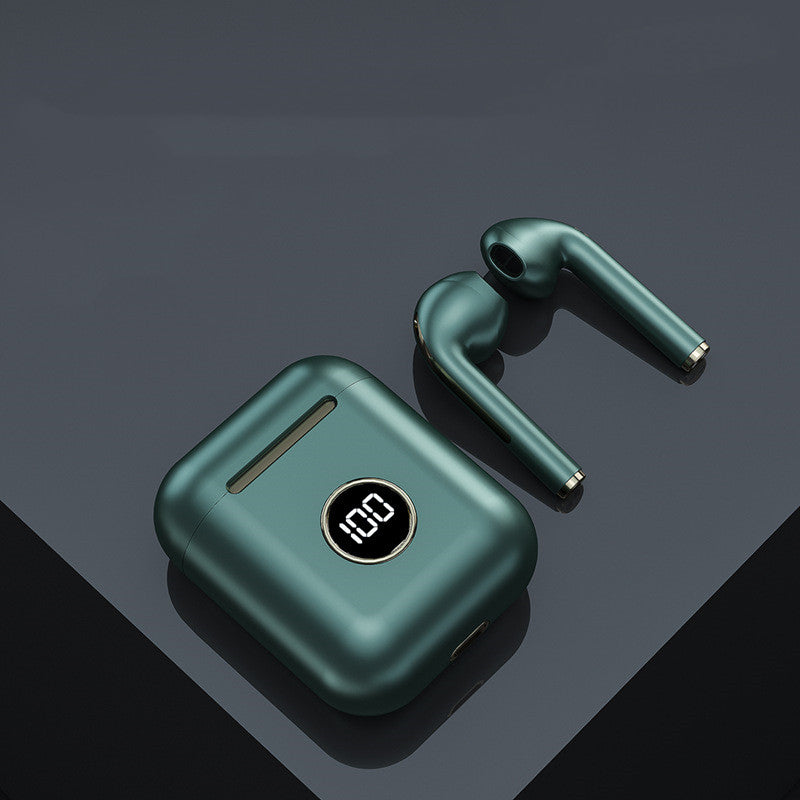 Sports Wireless Bluetooth Earphone with Noise Reduction, featuring a sleek design and compact charging case.