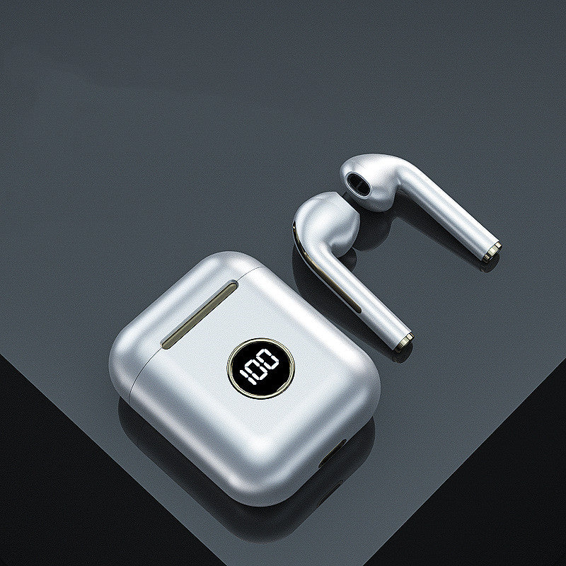 Sports Wireless Bluetooth Earphone with Noise Reduction, featuring a sleek design and compact charging case.