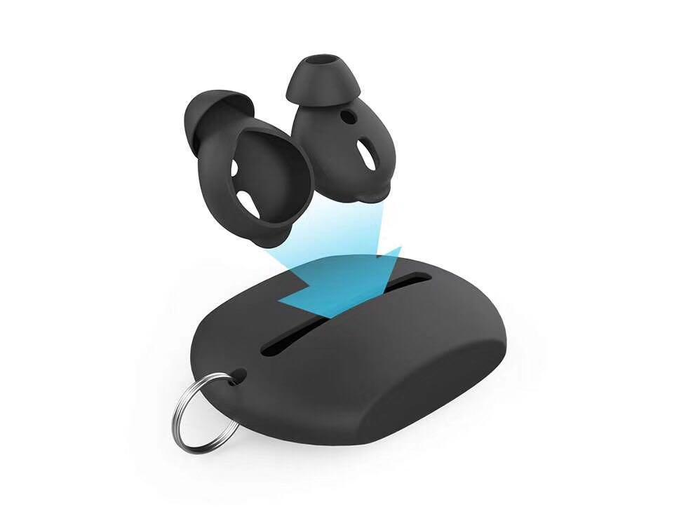 Wireless Charging Silicone Sleeve for Bluetooth Headset, featuring a soft silicone design, three pairs of ear tips, and an anti-lost feature.