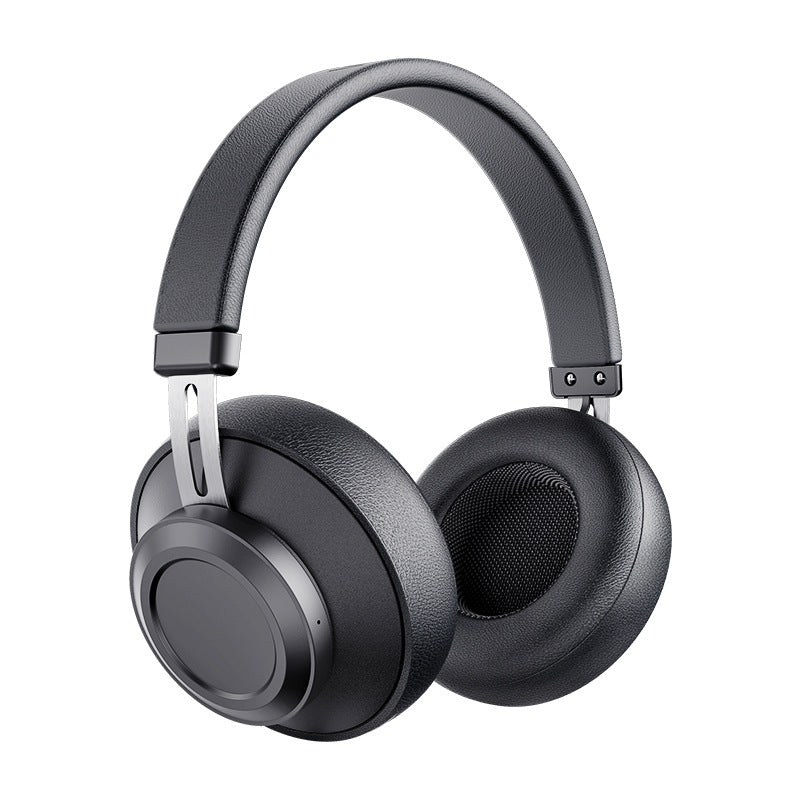 Wireless Music Stereo Bluetooth Headset in black, showcasing its sleek design and head-mounted style.