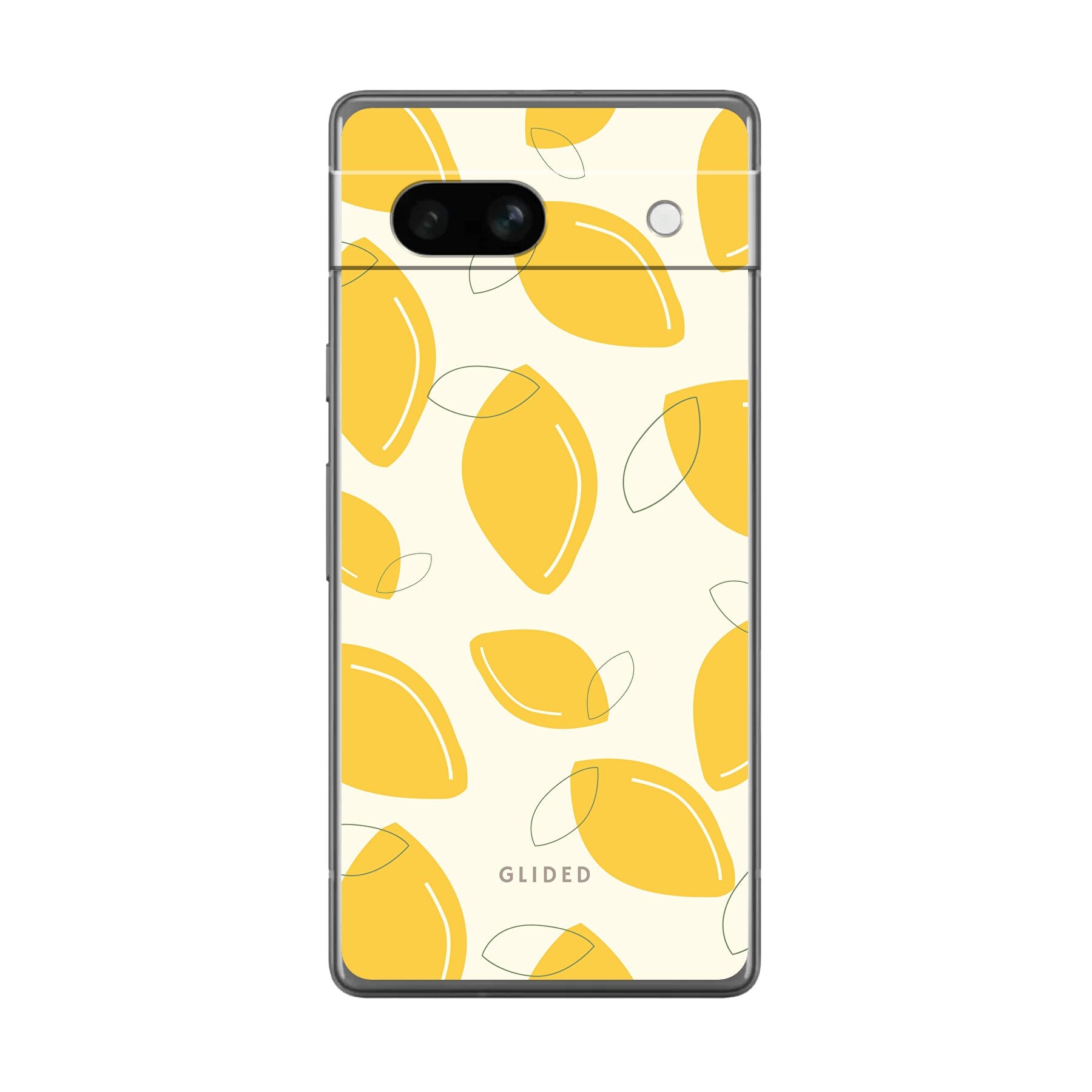 Abstract Lemon Handyhülle für Google Pixel 7a mit lebendigen Zitronenmuster auf gelbem Hintergrund, idealer Schutz und stilvolles Design.