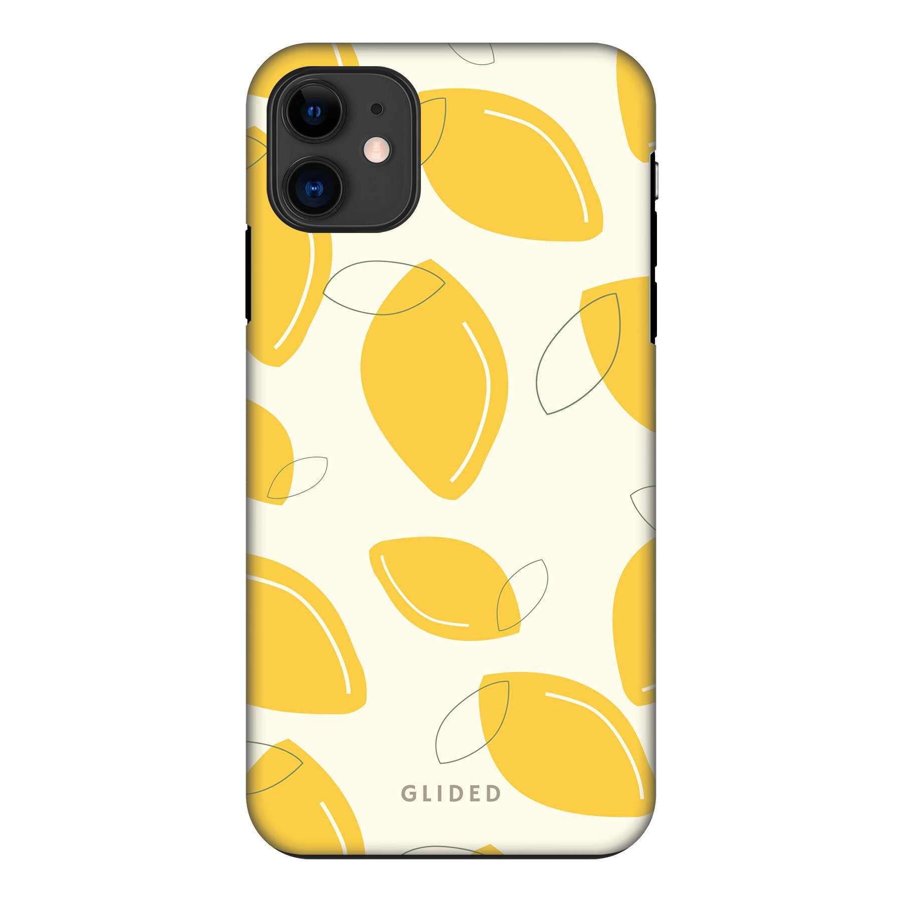 Abstract Lemon iPhone 11 Handyhülle mit lebendigen Zitronenmuster auf gelbem Hintergrund, idealer Schutz und stilvolles Design.