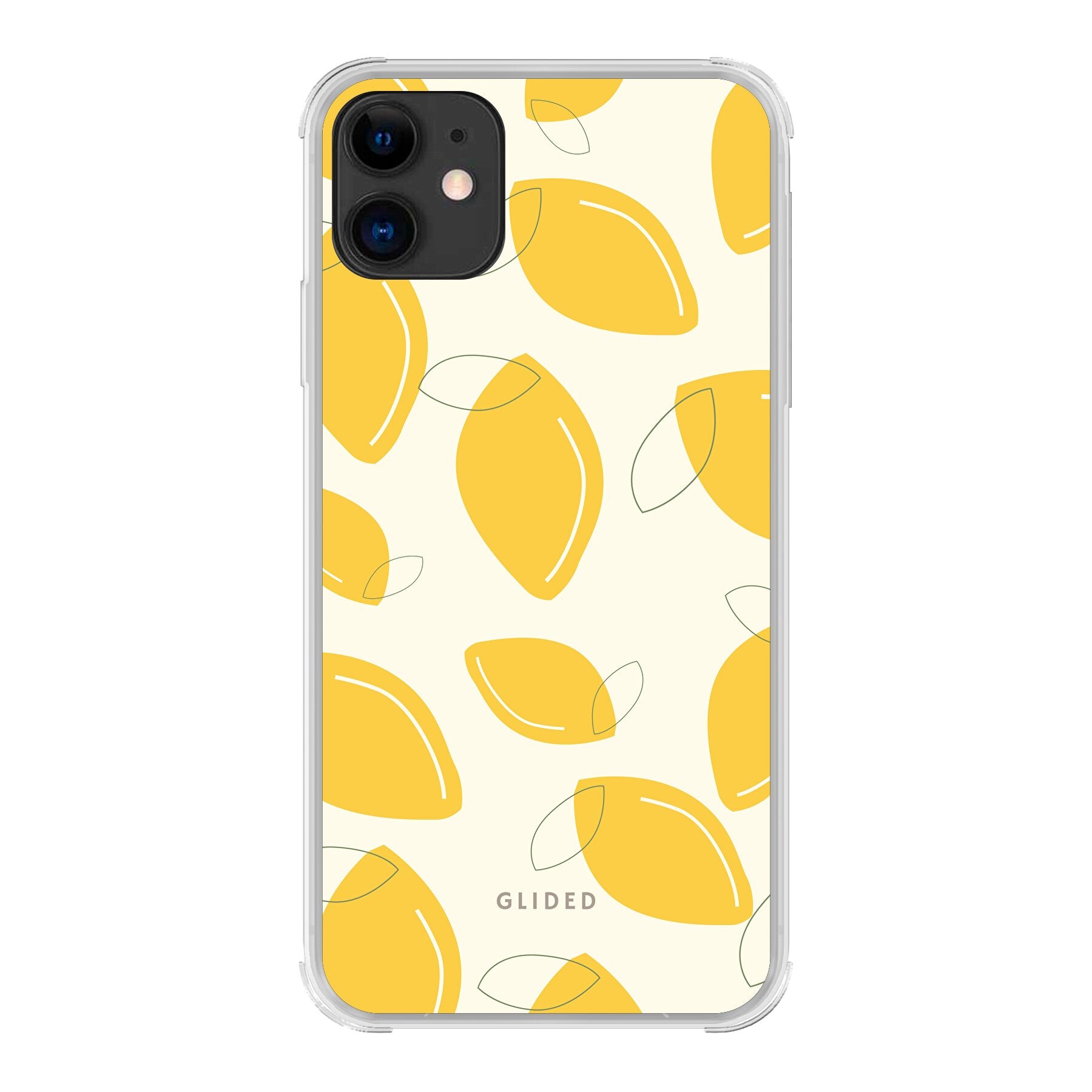 Abstract Lemon iPhone 11 Handyhülle mit lebendigen Zitronenmuster auf gelbem Hintergrund, idealer Schutz und stilvolles Design.