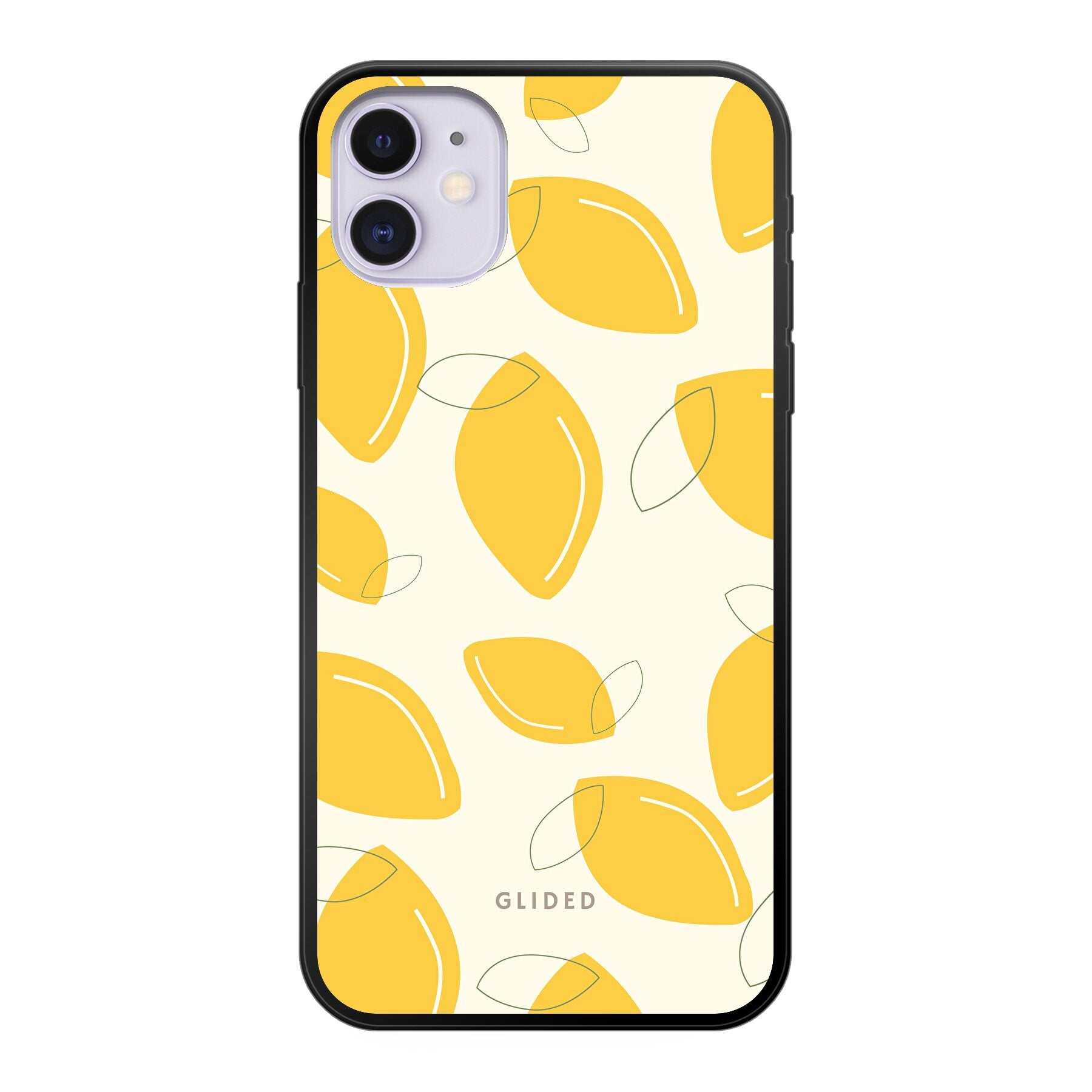 Abstract Lemon iPhone 11 Handyhülle mit lebendigen Zitronenmuster auf gelbem Hintergrund, idealer Schutz und stilvolles Design.