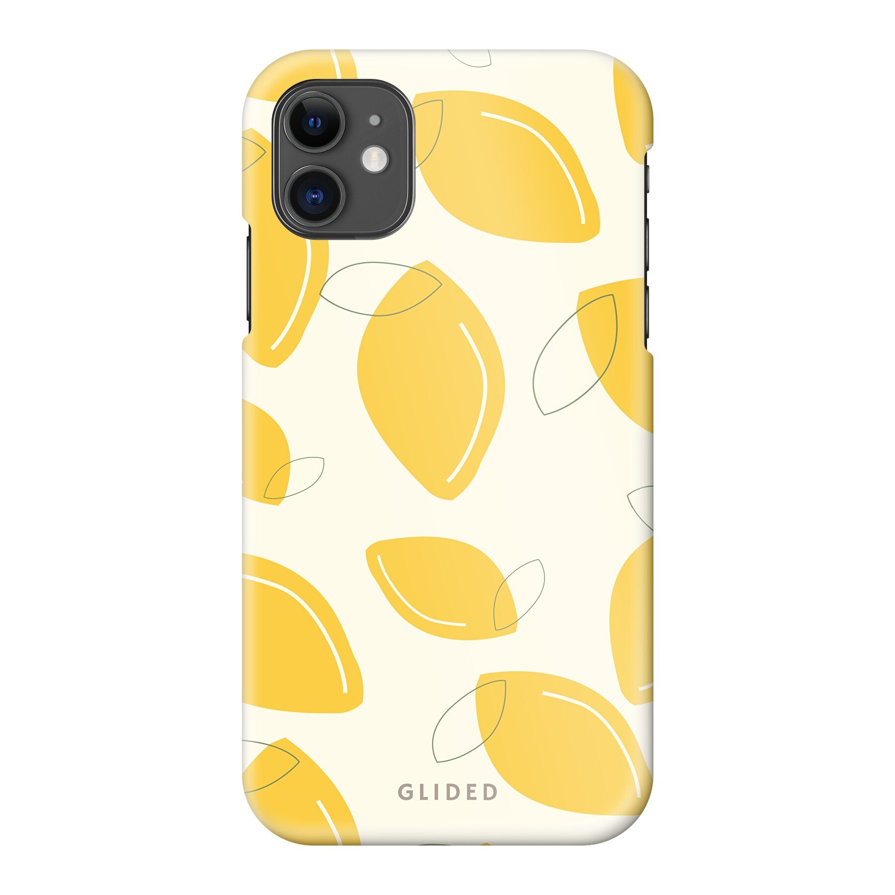 Abstract Lemon iPhone 11 Handyhülle mit lebendigen Zitronenmuster auf gelbem Hintergrund, idealer Schutz und stilvolles Design.