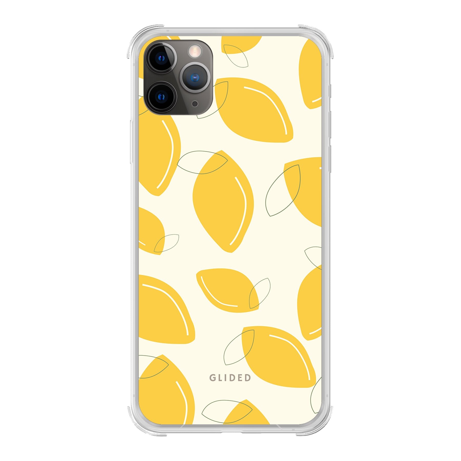 Abstract Lemon iPhone 11 Pro Handyhülle mit lebendigen Zitronenmuster auf gelbem Hintergrund, idealer Schutz und stilvolles Design.