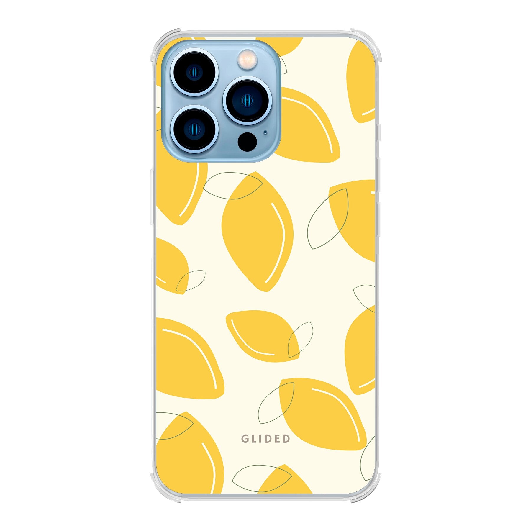 Abstract Lemon iPhone 13 Pro Handyhülle mit lebendigen Zitronenmuster auf gelbem Hintergrund, idealer Schutz und stilvolles Design.