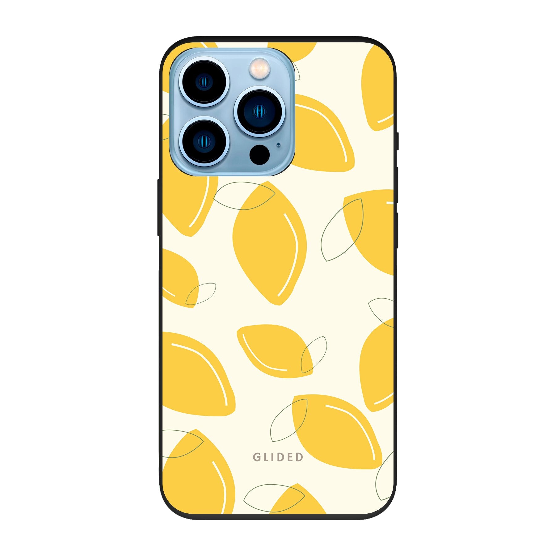 Abstract Lemon iPhone 13 Pro Handyhülle mit lebendigen Zitronenmuster auf gelbem Hintergrund, idealer Schutz und stilvolles Design.