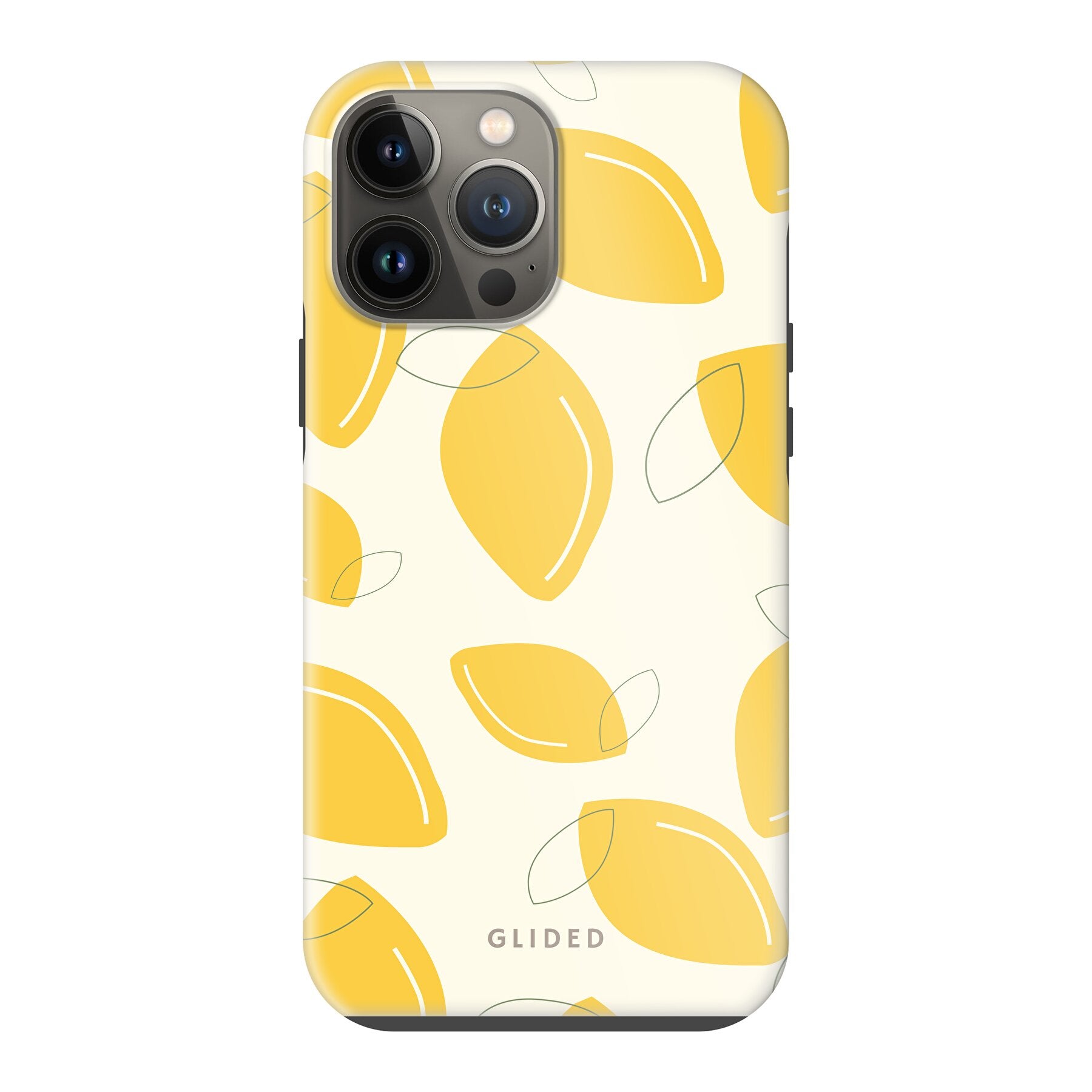 Abstract Lemon Handyhülle für iPhone 13 Pro Max mit lebendigen Zitronenmuster auf gelbem Hintergrund, idealer Schutz und stilvolles Design.