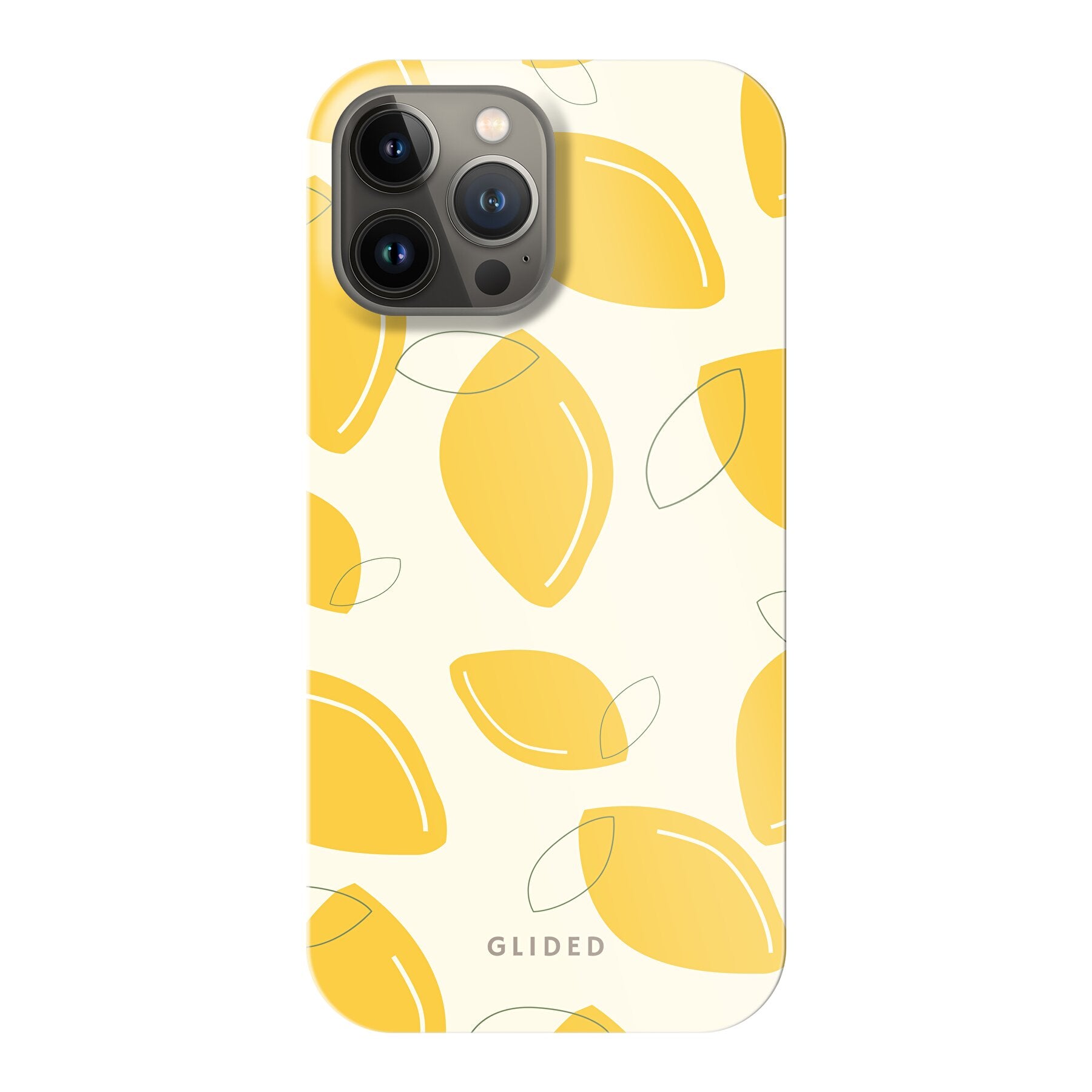 Abstract Lemon Handyhülle für iPhone 13 Pro Max mit lebendigen Zitronenmuster auf gelbem Hintergrund, idealer Schutz und stilvolles Design.