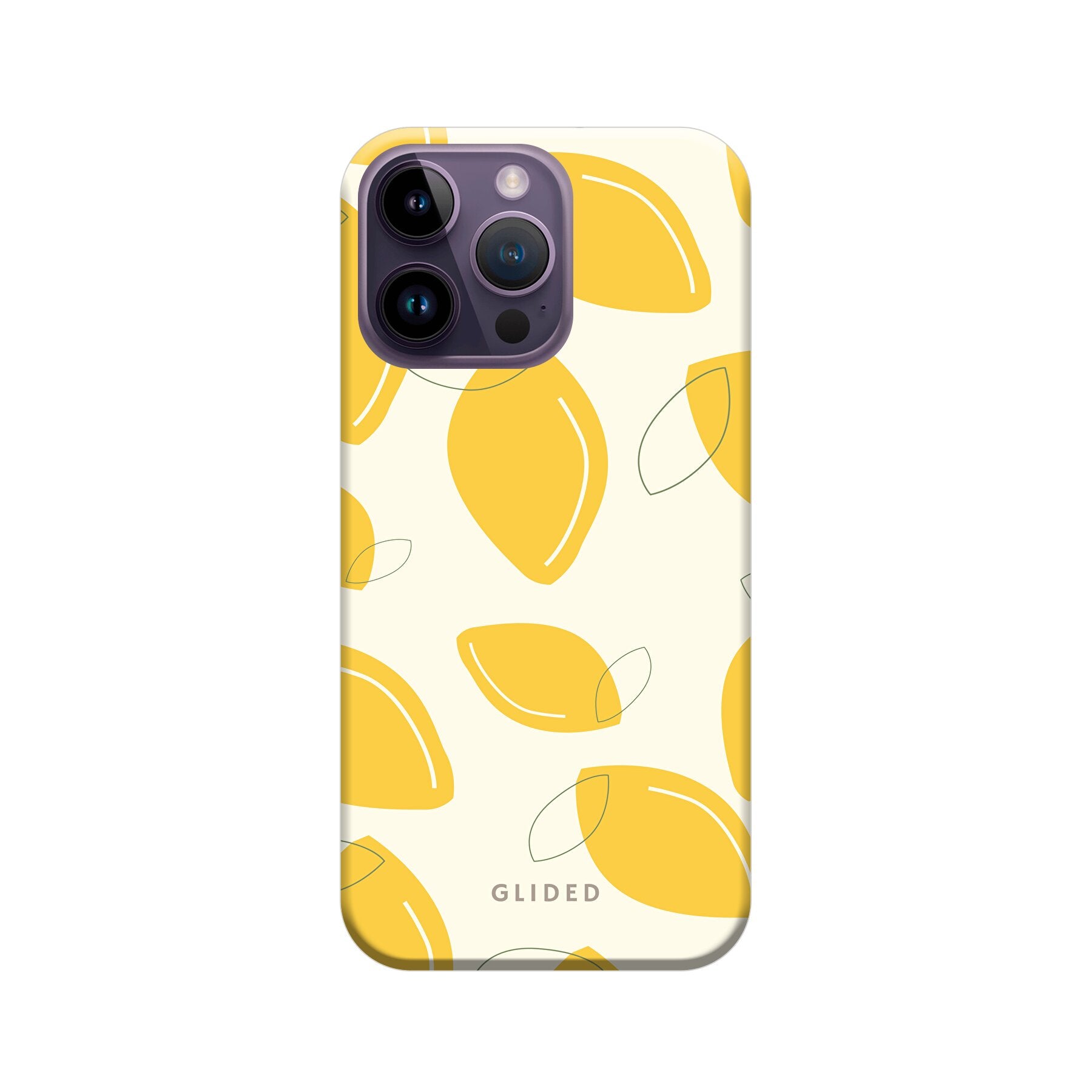 Abstract Lemon Handyhülle für iPhone 14 Pro Max mit lebendigen Zitronenmuster auf gelbem Hintergrund, idealer Schutz und stilvolles Design.