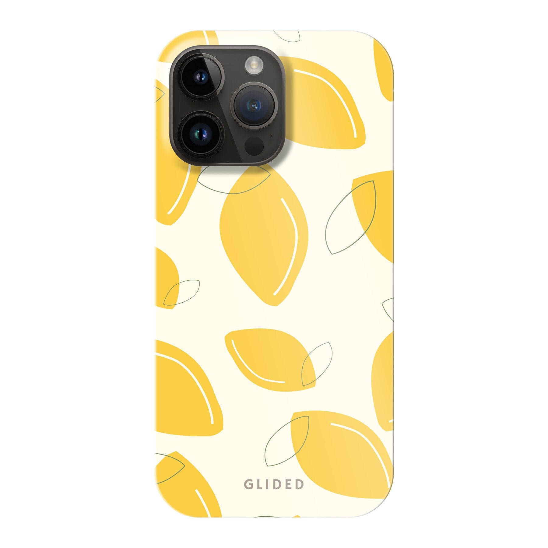 Abstract Lemon Handyhülle für iPhone 14 Pro Max mit lebendigen Zitronenmuster auf gelbem Hintergrund, idealer Schutz und stilvolles Design.