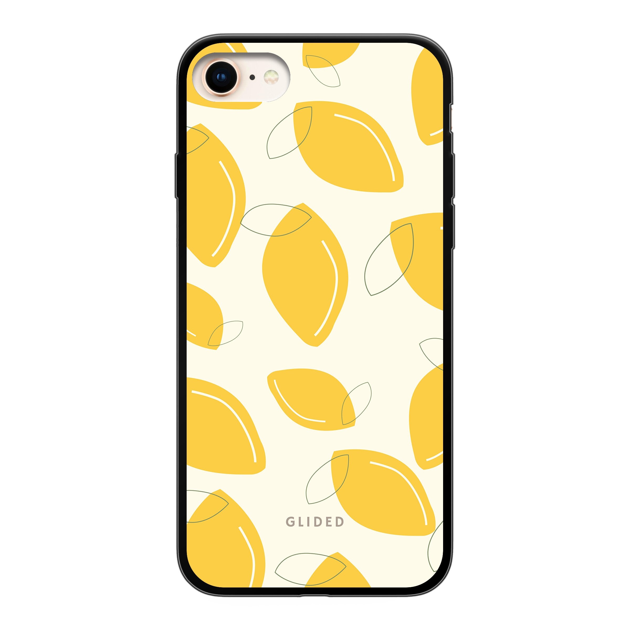 Abstract Lemon iPhone 8 Handyhülle mit lebendigen Zitronenmuster auf gelbem Hintergrund, idealer Schutz und stilvolles Design.