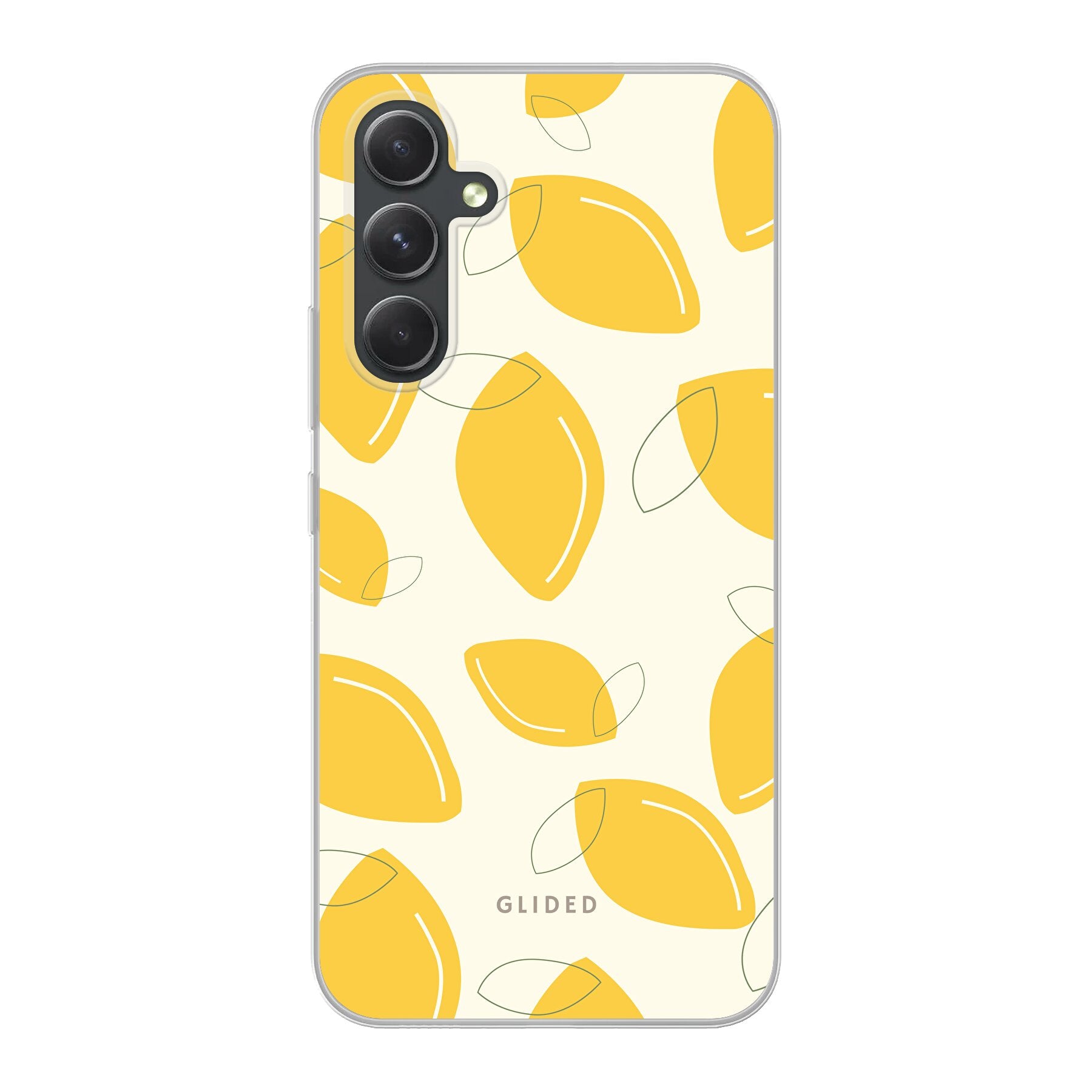 Abstract Lemon Handyhülle für Samsung Galaxy A54 5G mit lebendigen Zitronenmuster auf gelbem Hintergrund.