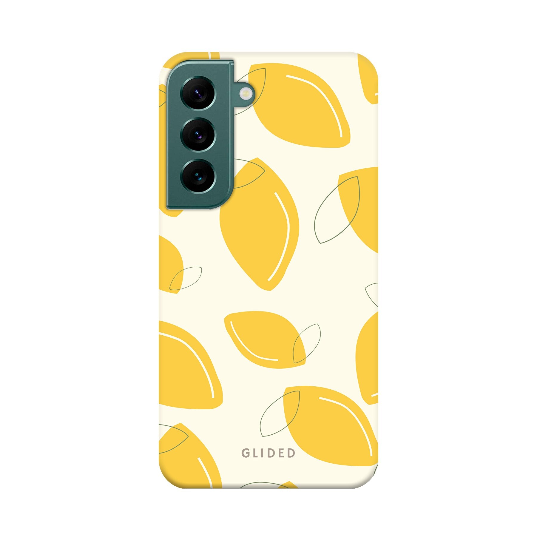 Abstract Lemon Handyhülle für Samsung Galaxy S22 mit lebendigen Zitronenmuster auf gelbem Hintergrund, idealer Schutz und stilvolles Design.