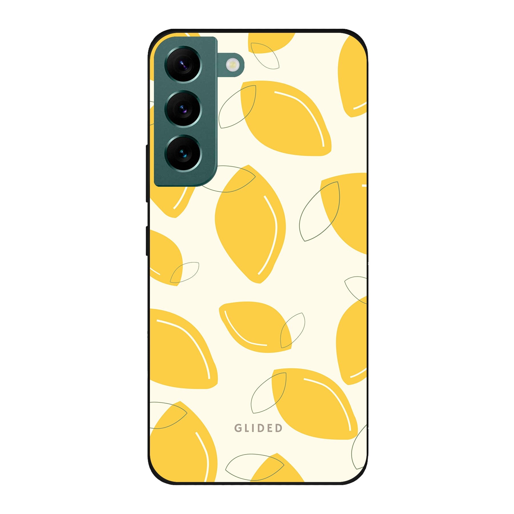 Abstract Lemon Handyhülle für Samsung Galaxy S22 mit lebendigen Zitronenmuster auf gelbem Hintergrund, idealer Schutz und stilvolles Design.